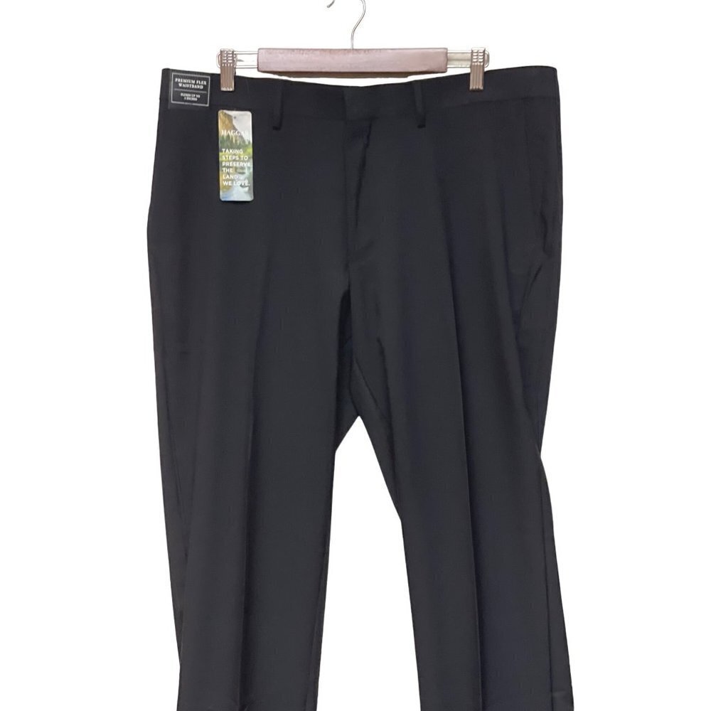 NEW! Haggar Premium Comfort Slim Wrinkle Free Black Dress Pants 38 x 32 Men's - Picture 3 of 7